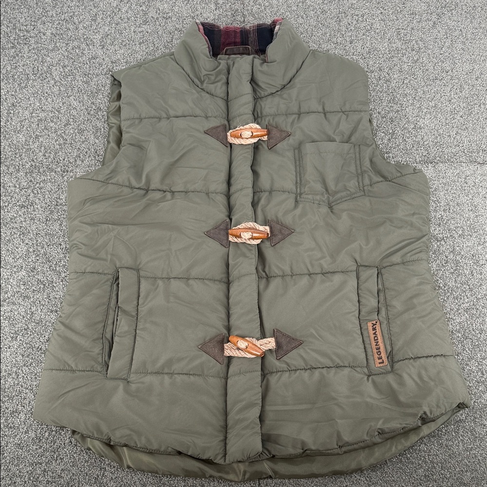 Legendary Whitetails Vest Wm Large Olive Green Puffer Toggle Buttons Full Zip